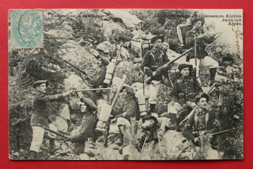 Ansichtskarte AK Chasseurs Alpins 1905 französische Alpenjäger Tornister Gewehr Frankreich France Militär